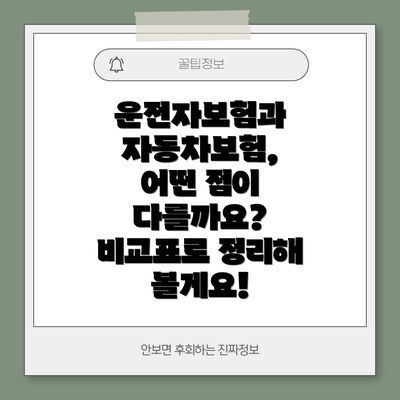 운전자보험과 자동차보험, 어떤 점이 다를까요? 비교표로 정리해 볼게요!