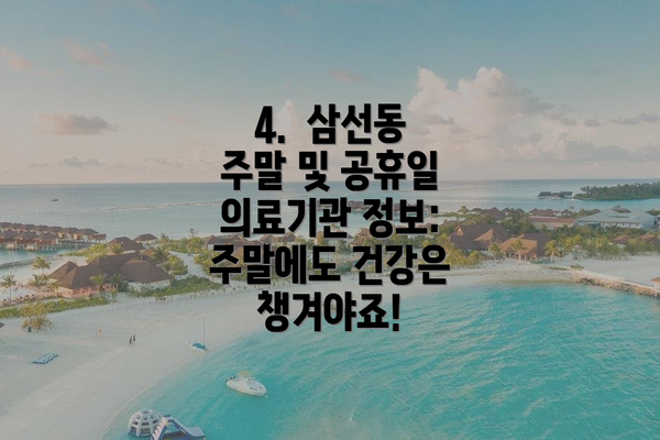 4.  삼선동 주말 및 공휴일 의료기관 정보: 주말에도 건강은 챙겨야죠!